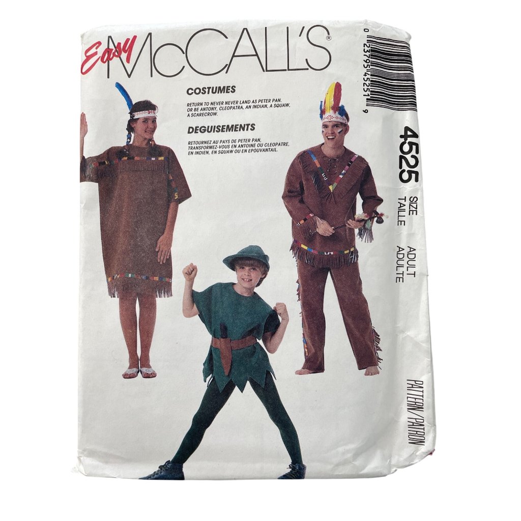 Mccalls 4525 Easy Costumes Sewing Pattern Adult Vintage Native American Uncut